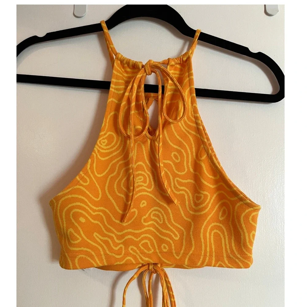 Zara Orange Yellow Swirl Halter Crop Top - Picture 3 of 8